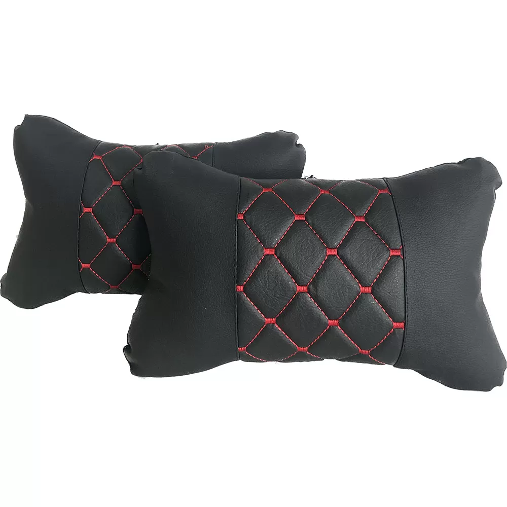 Skórzane poduszki samochodowe Relaksujące - czerwone przeszycia